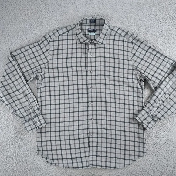 Peter Millar Collection Shirt Mens Extra Large Gray Plaid Winter Soft Twill EUC - Picture 2 of 16